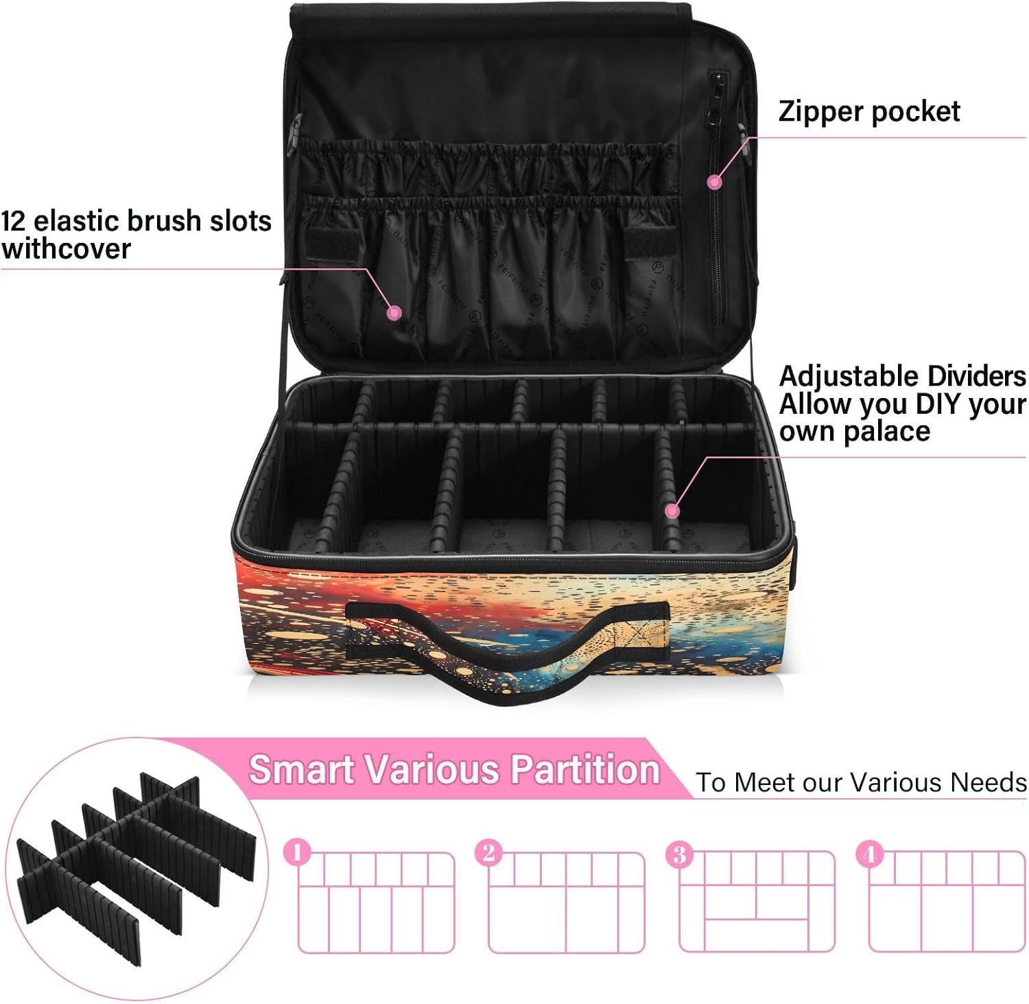 Círculo de arte colorido profesional cosmético portátil bolsa de almacenamiento organizador de maquillaje de gran capacidad organizador de