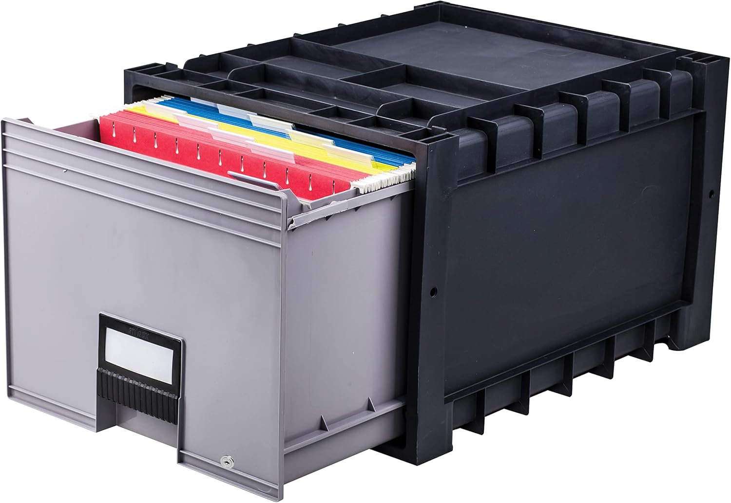 Storex Caja de almacenamiento de plástico con cerradura, tamaño carta, cajón de 18 pulgadas, negro, paquete de 2 (61178A02C)