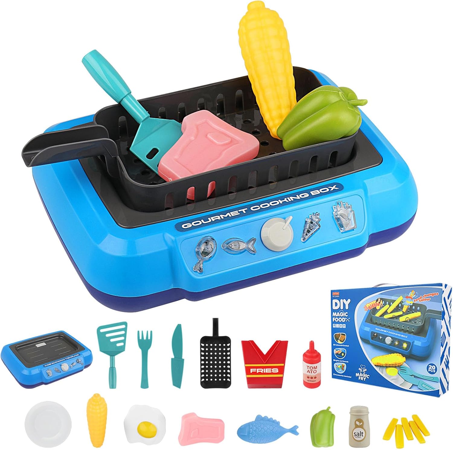 Comida de juego de simulación para niños con juguetes que cambian de color activados por agua, juego de cocina para niños, gran juguete de