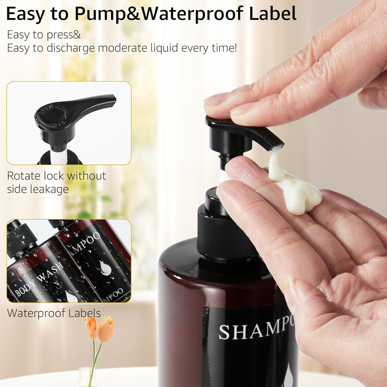 Dispensador de champú y acondicionador, dispensador de jabón de ducha, sin taladro, 3 cámaras, dispensador de champú para montar en la pared con