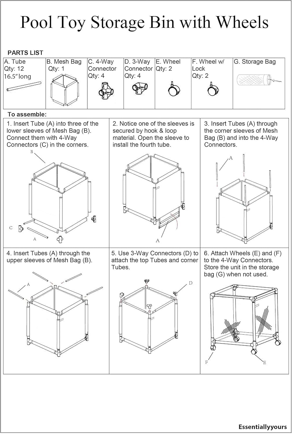 Essentially Yours Cubo organizador pequeño con ruedas para piscina, (18 pulgadas de ancho x 18 pulgadas de largo x 20 pulgadas de alto), estilo