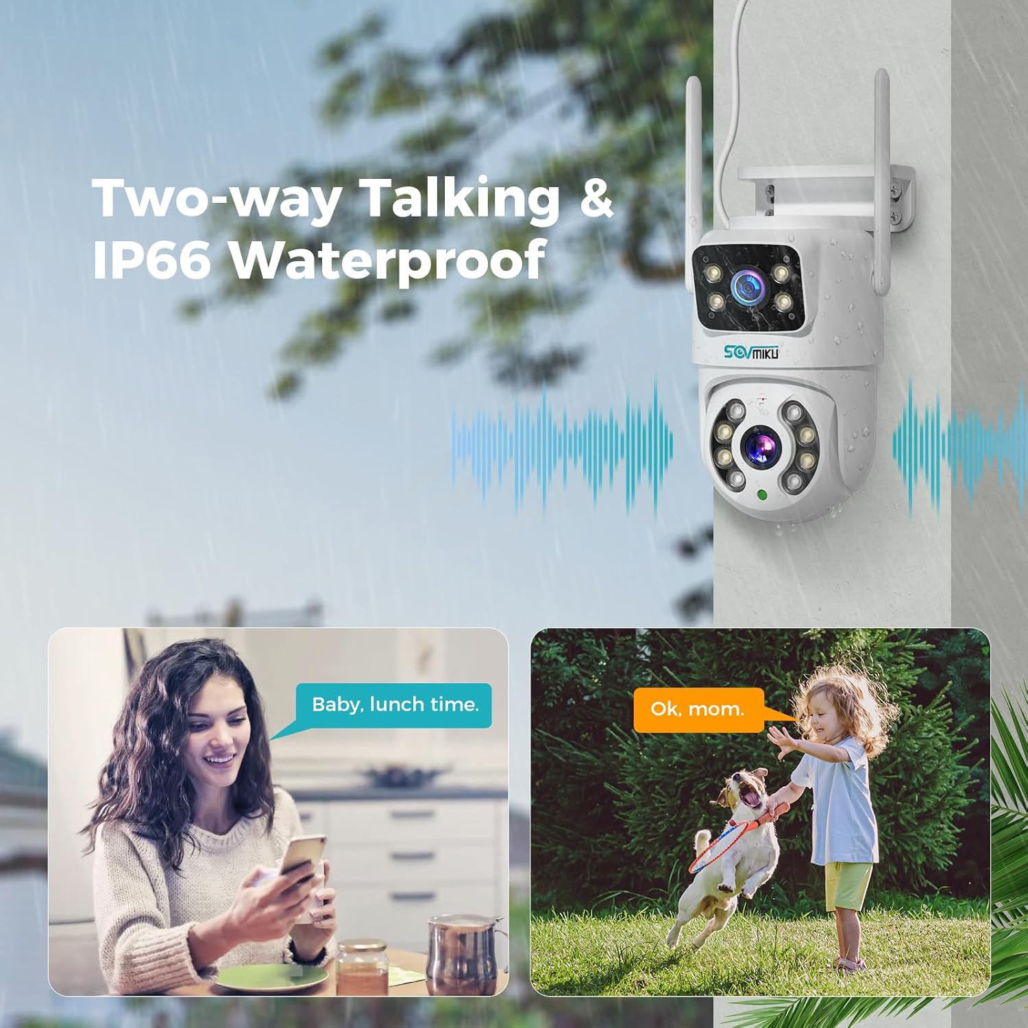 SOVMIKU 2WS318Enlace de doble lenteCámara de seguridad PTZ de 6 MP para exteriores, cámara de seguridad inalámbrica, seguimiento automático,