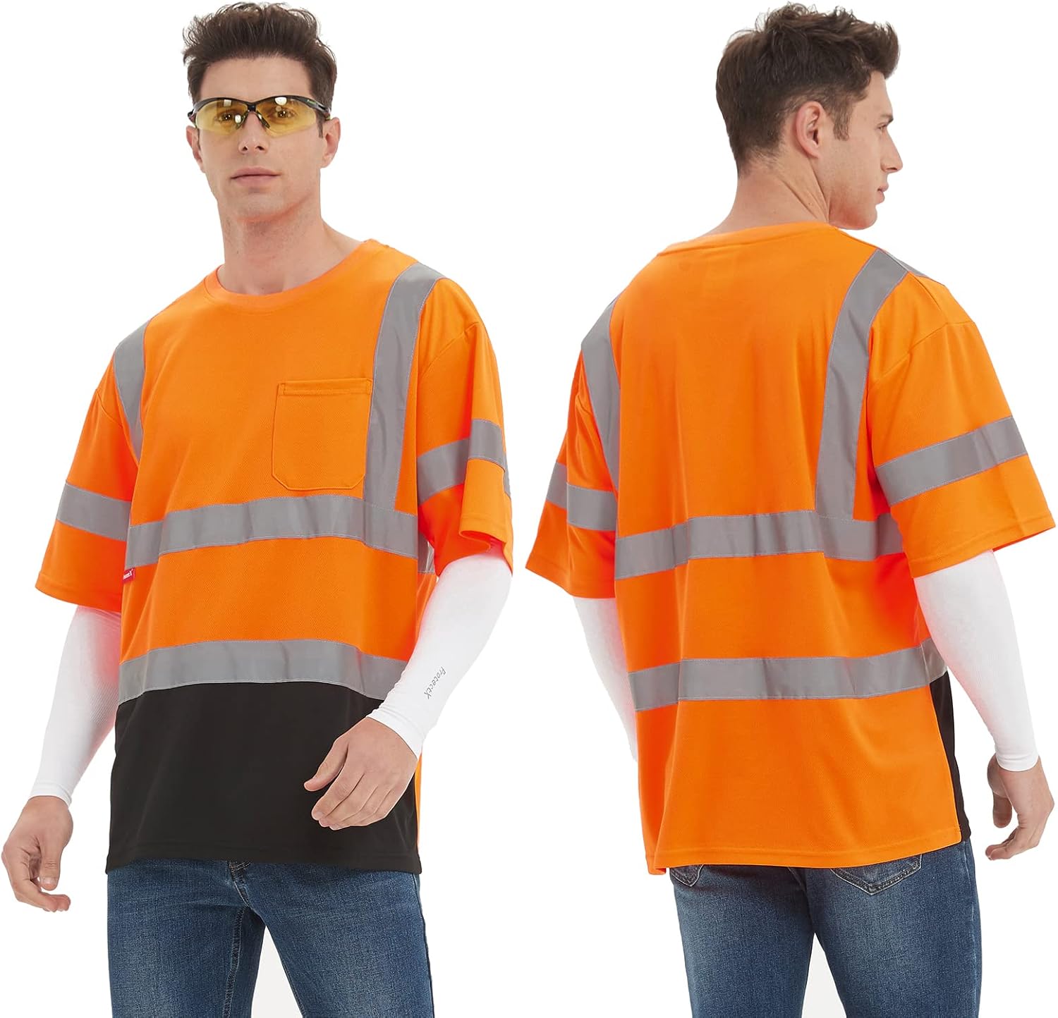 ProtectX Camiseta de seguridad reflectante de manga corta de alta visibilidad, camisas de alta visibilidad transpirables resistentes para hombre,