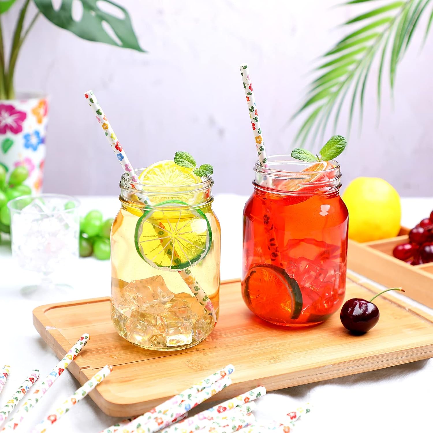 100 pajitas de papel de hibisco, pajitas de papel hawaianas tropicales para fiestas, cócteles, decoraciones para suministros de fiesta, cumpleaños,