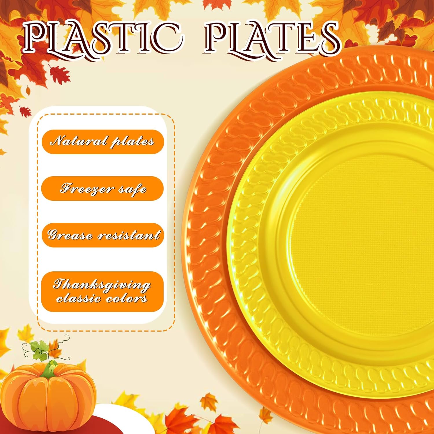 Sabary 240 platos de postre de plástico de Acción de Gracias, 7 pulgadas, 9 pulgadas, platos de plástico desechables coloridos para Halloween,