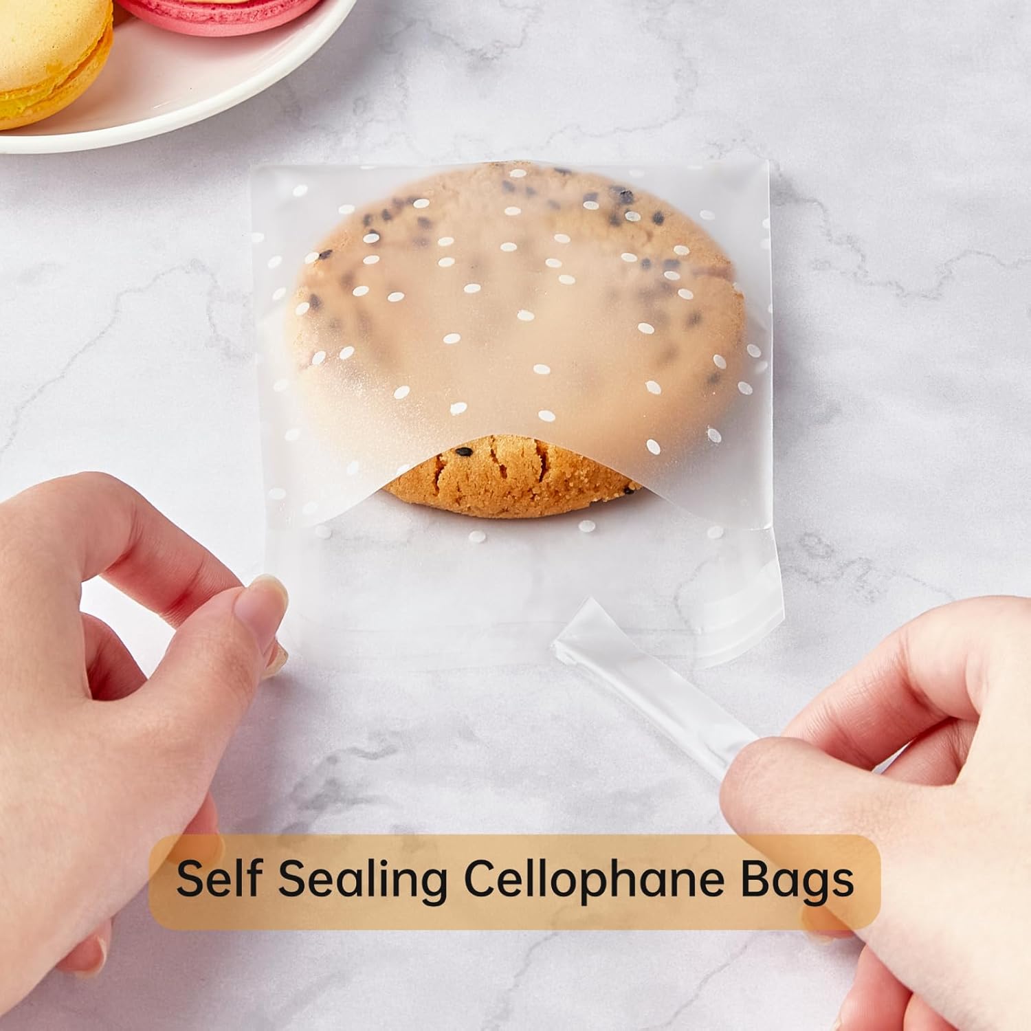300 bolsas de galletas autoadhesivas de plástico transparente de celofán para dulces de pastelería, regalos de fiesta de Navidad, regalos (lunares