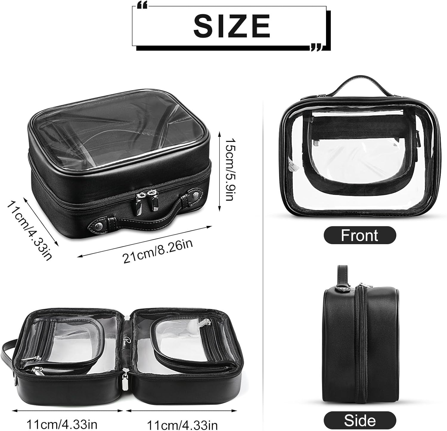 Cessfle Bolsa de maquillaje de viaje transparente de doble cara, bolsa de cosméticos de viaje impermeable, transparente, bolsa organizadora de