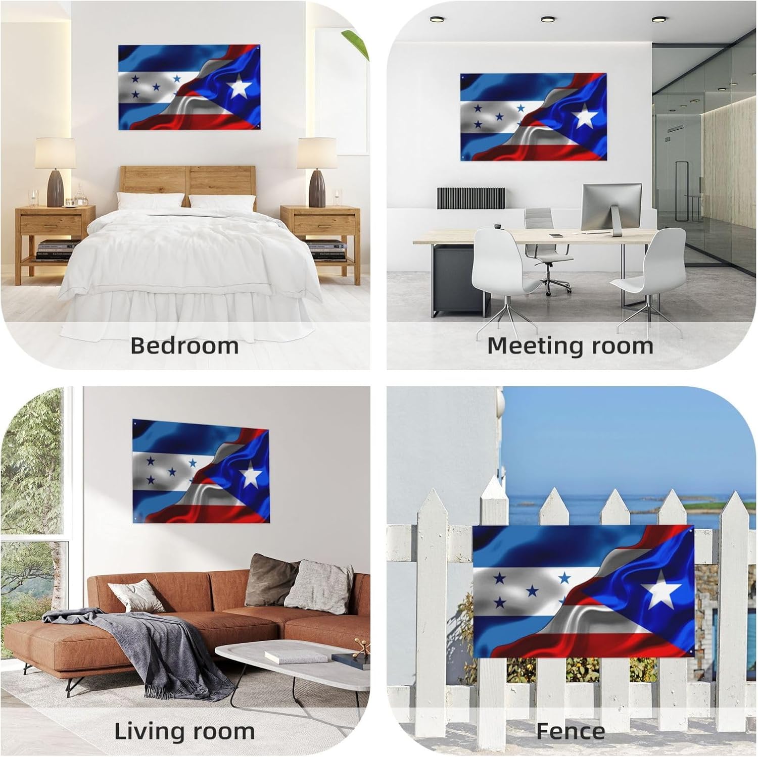 Banderas de bandera puertorriqueña de Honduras y Puerto Rico para exteriores de 3 x 5 pies, tres capas de tela para coser a doble cara, impresión de