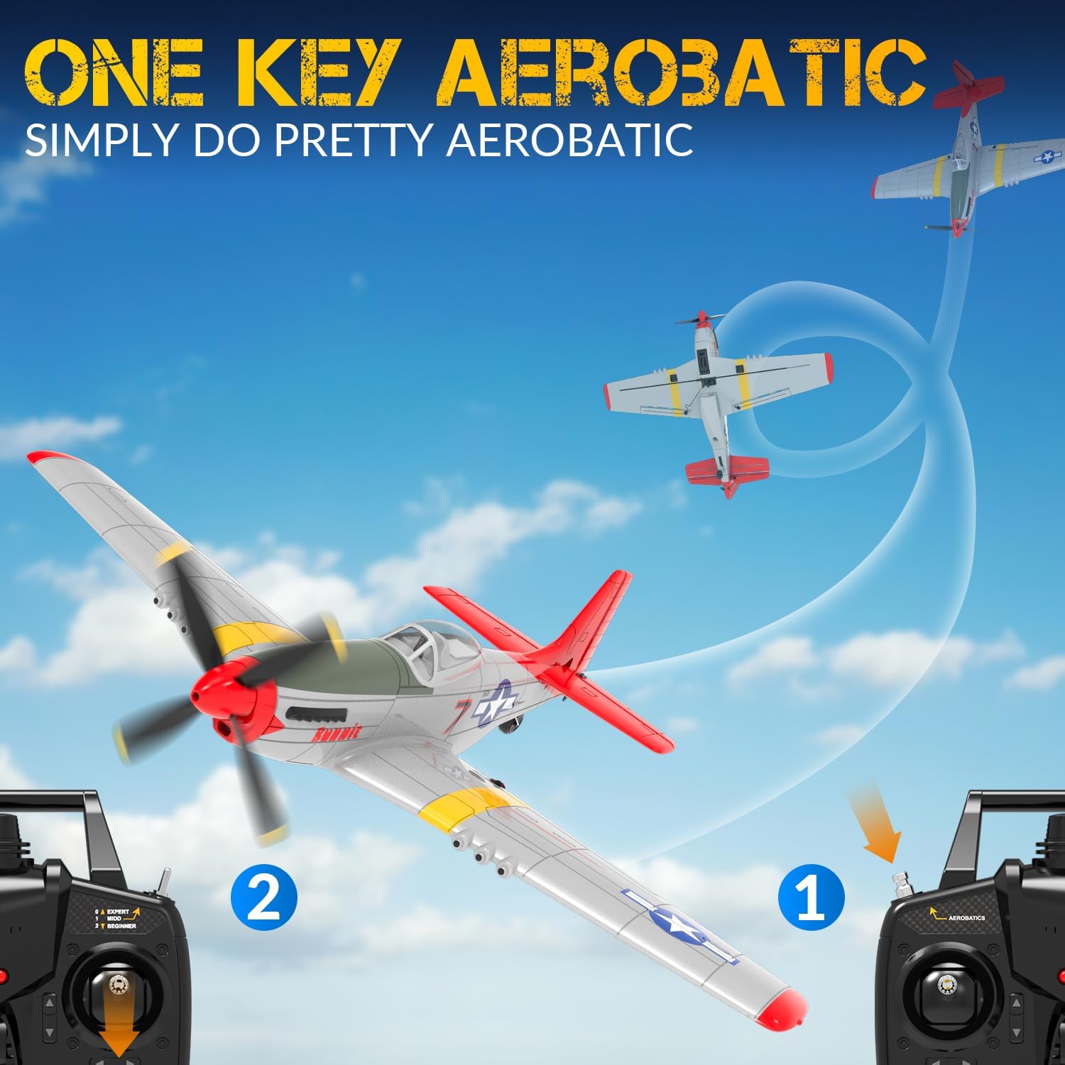 VOLANTEXRC Avión RC 4-CH RC P51 Mustang listo para volar, avión de control remoto de la Segunda Guerra Mundial con sistema de estabilización Xpilot,