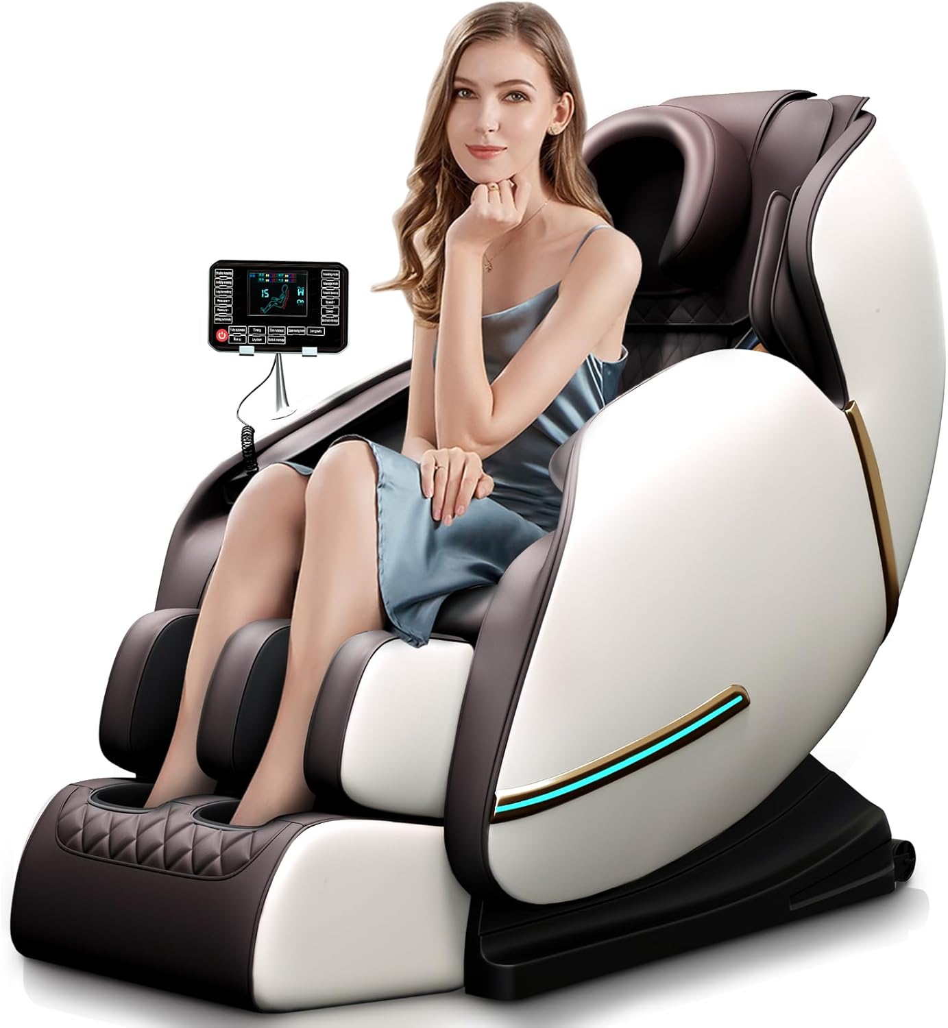 Silla de masaje reclinable con gravedad cero, silla de masaje de cuerpo completo, bolsa de aire sin montaje con altavoz Bluetooth, rodillo de pie