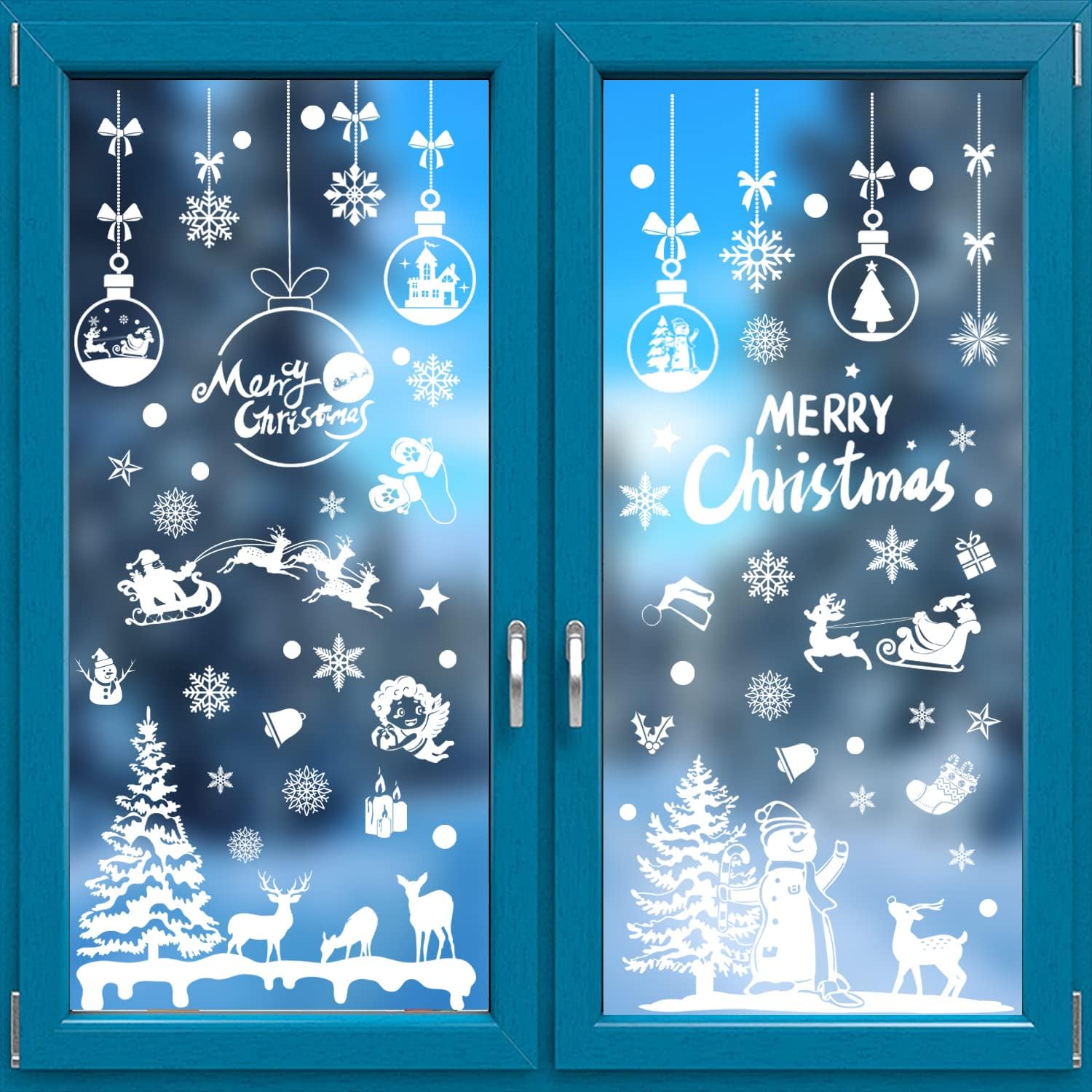 Calcomanías de decoración de ventanas de Navidad, 9 hojas de Navidad para ventana, calcomanías de Navidad estáticas copos de nieve (Navidad)