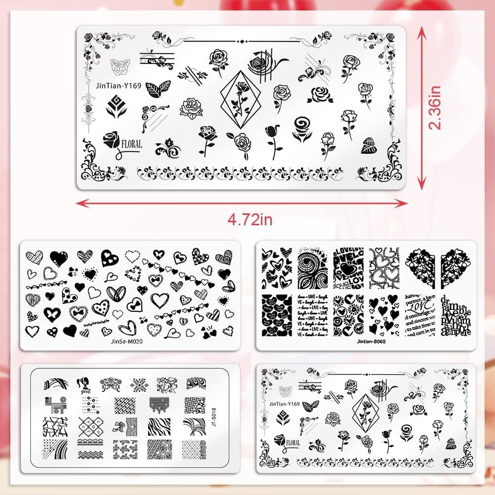 4 unidades de placas de estampado de uñas de San Valentín, plantillas de arte de uñas, plantillas de palabras dulces, juego de sellos de uñas,