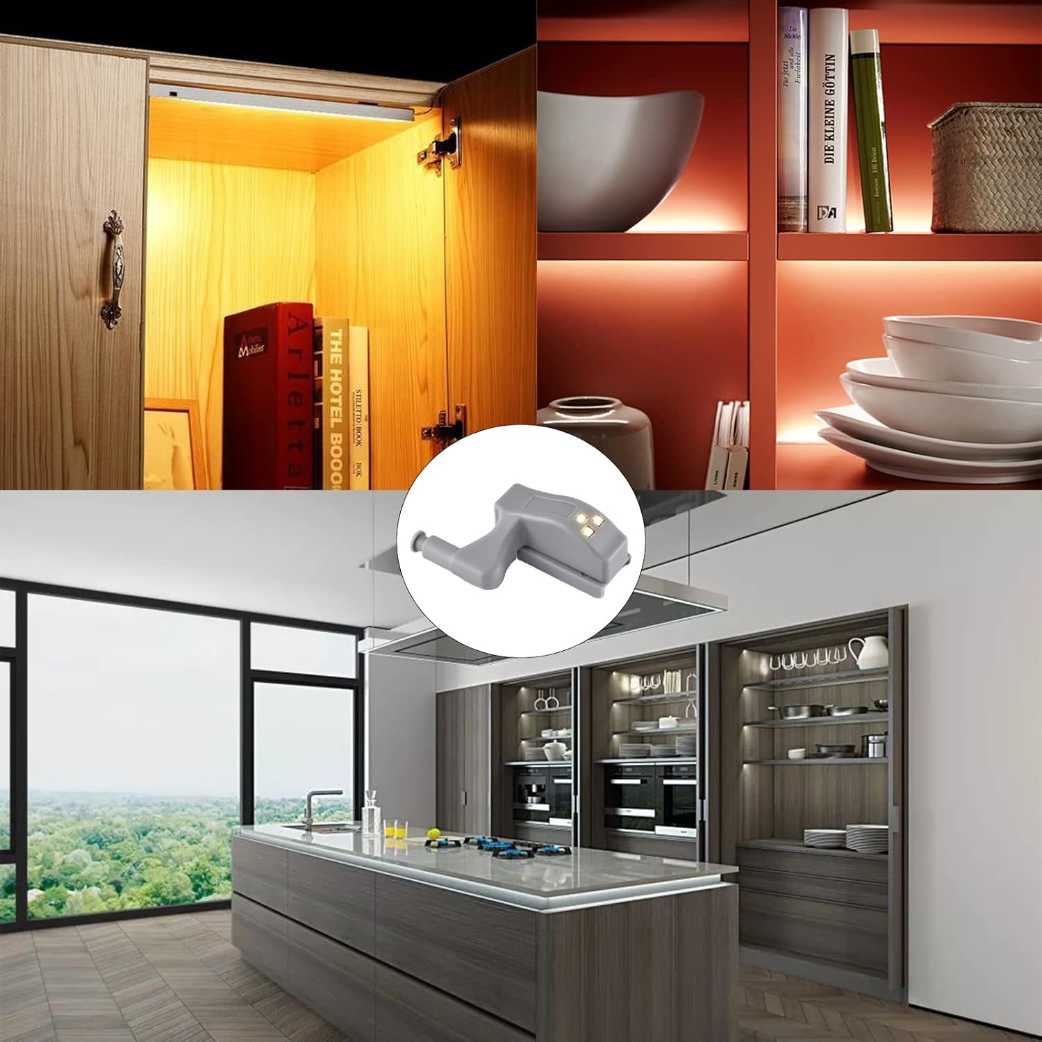 12 piezas de luz LED con bisagra de armario de armario, luz universal con sensor para cocina moderna, armario de hogar, armario, armario, lámpara –