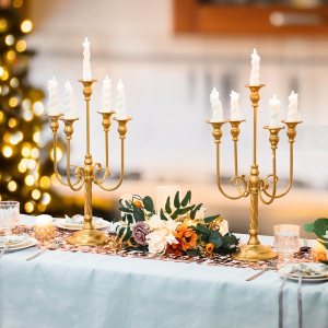 Centros de mesa dorados para mesas, 2 portavelas de boda con 5 ramas, soporte de pedestal de vela en espiral de metal para centros de mesa, fiestas, Centros de mesa dorados para mesas, 2 portavelas de boda con 5 ramas, soporte de pedestal de vela en espiral de metal para centros de mesa, fiestas,