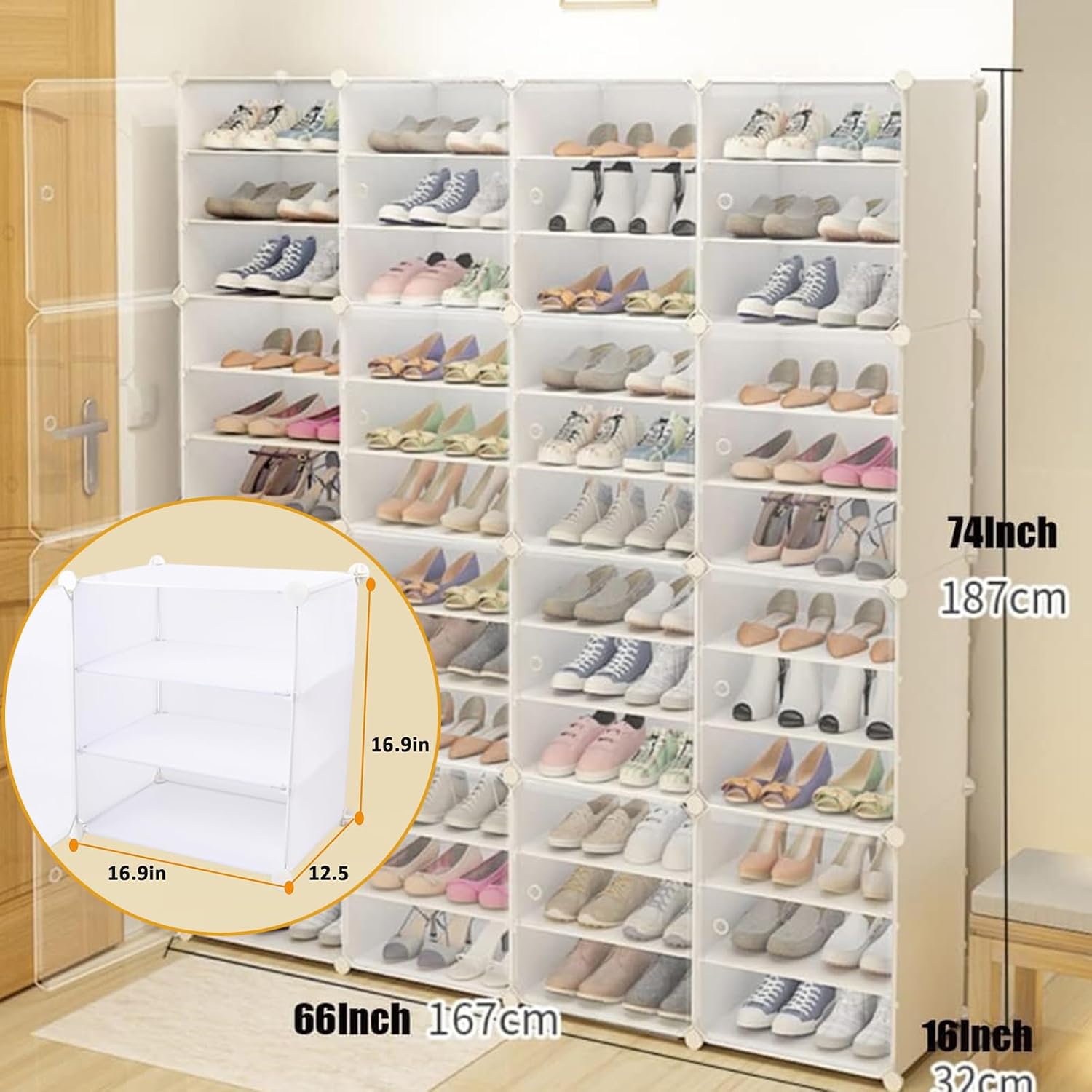 LOYALHEARTDY Organizador portátil para zapatos, 96 pares de zapateros de plástico transparente, 16 niveles, organizador de almacenamiento de zapatos