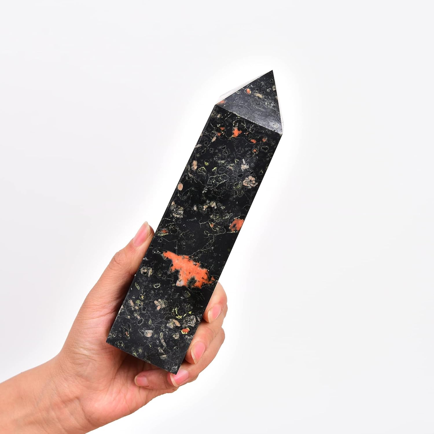 JIC Gem Varitas grandes de cristal de flor de ciruelo de jade para obelisco de cristal curativo, torre de cristal, varita de punto de cuarzo negro,