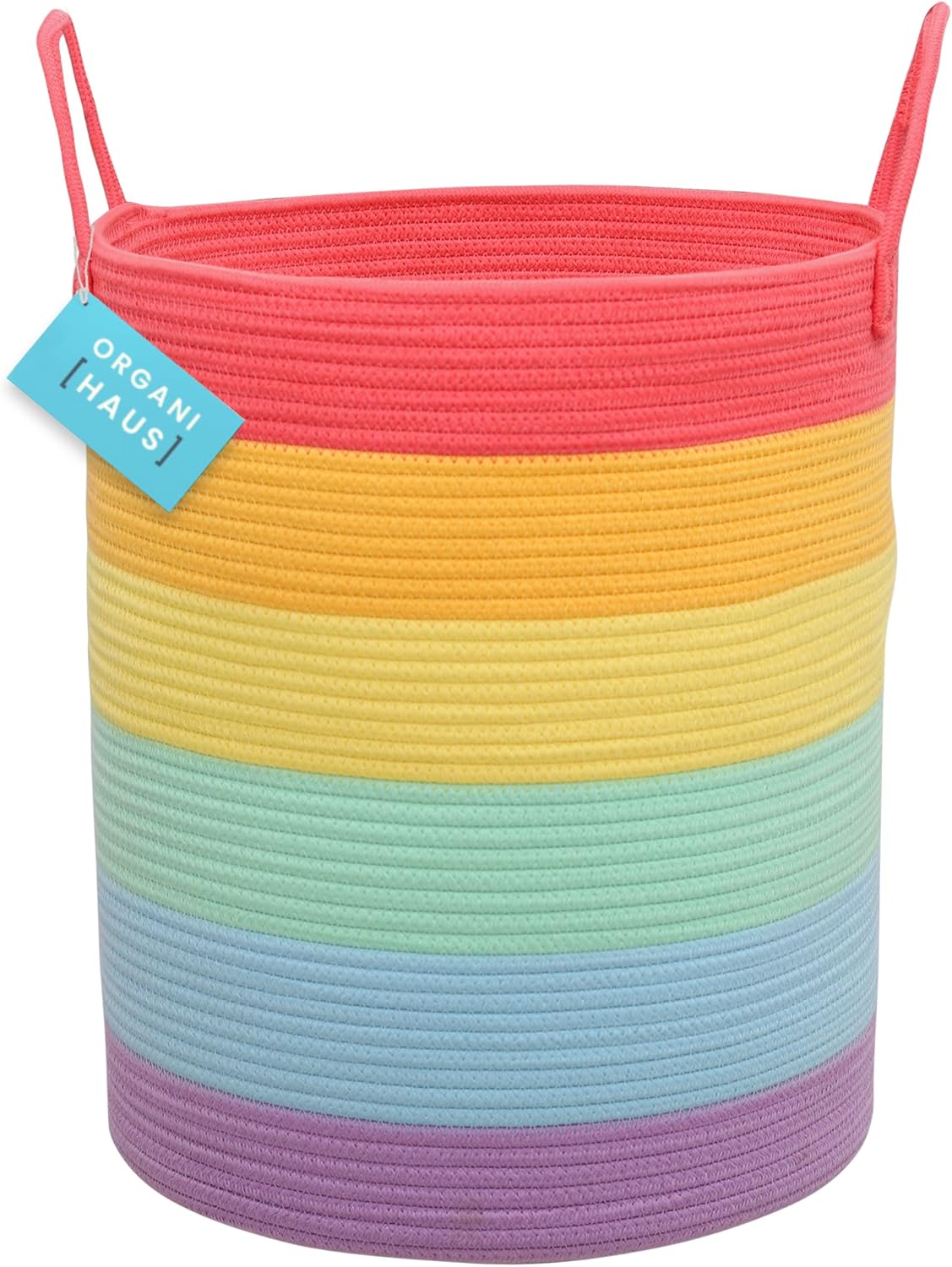 OrganiHaus Cesta de almacenamiento para sala de juegos para decoración de arcoíris de 15 x 18 pulgadas  Cesta alta para manta para sala de estar