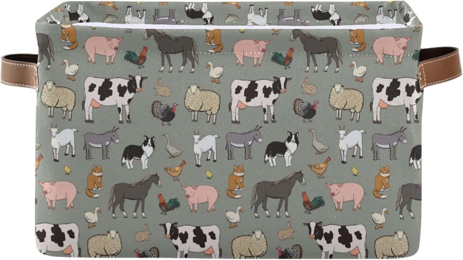 xigua Cesta de almacenamiento de animales de granja, cesta organizadora de almacenamiento, caja de almacenamiento rectangular plegable con asas para