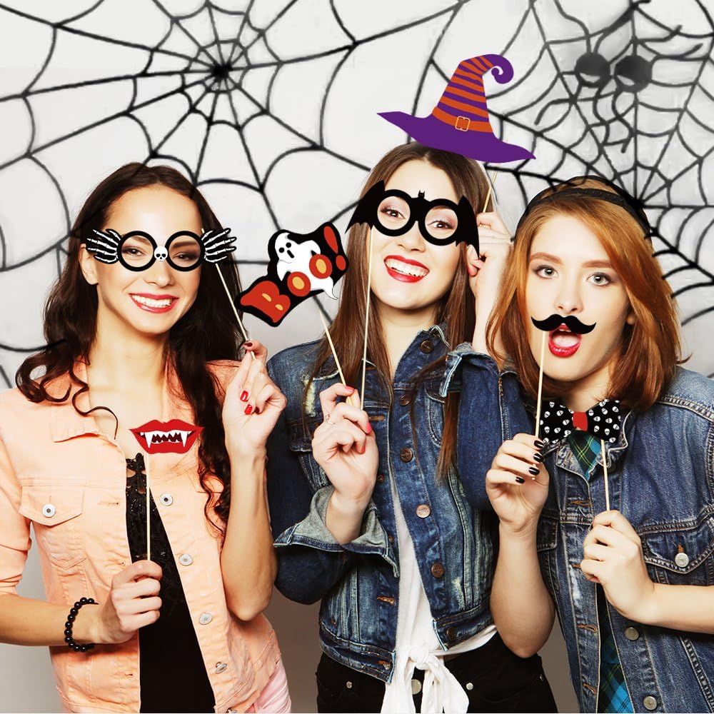 Kuuqa Kit de 38 piezas de utilería para sesión fotográfica en cabina de Halloween, decoración de fiesta de Halloween