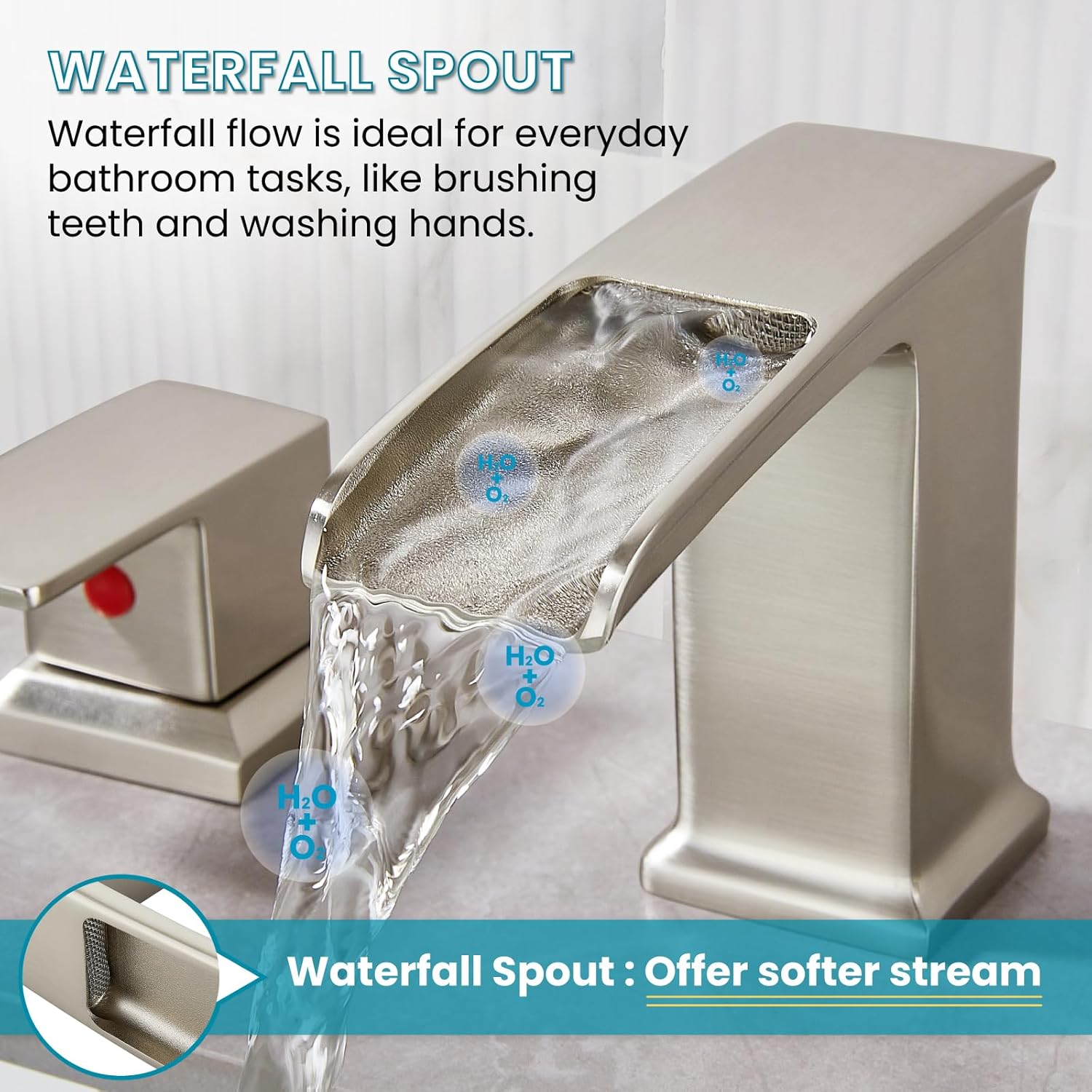 gotonovo Grifo de lavabo de baño de cascada generalizado, níquel cepillado, 8 pulgadas, conjunto de drenaje emergente a juego, juego de grifos de