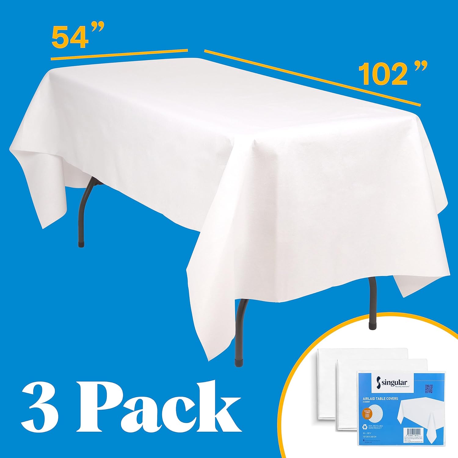 AH AMERICAN HOMESTEAD Manteles de papel desechables para mesas rectangulares, paquete de 3, elegantes manteles blancos con tacto de lino Airlaid