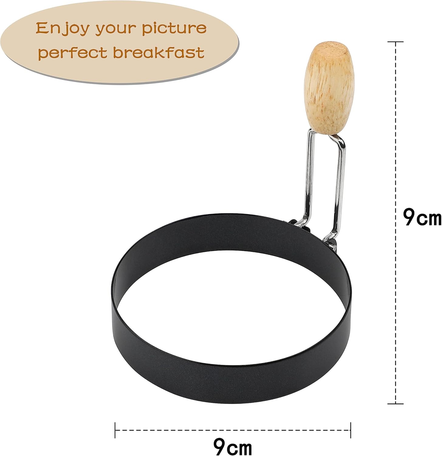 Anillos de huevo para freír huevos, 4 unidades, antiadherentes, tortilla y panqueques para plancha con mango de madera (juego de 4)