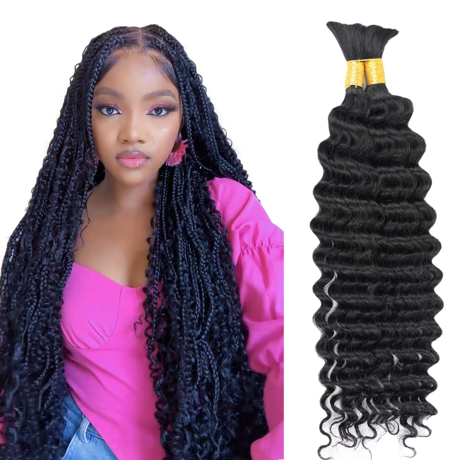 Cabello humano trenzado de 22 pulgadas, cabello humano trenzado húmedo y ondulado, cabello humano para trenzar ondas profundas, extensión de cabello