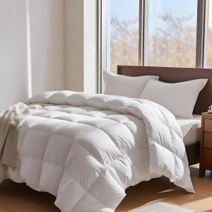 Edredón de plumas ligero para todas las estaciones, tamaño individual, edredón de cama de hotel con funda 100% algodón, edredón blanco suave Edredón de plumas ligero para todas las estaciones, tamaño individual, edredón de cama de hotel con funda 100% algodón, edredón blanco suave