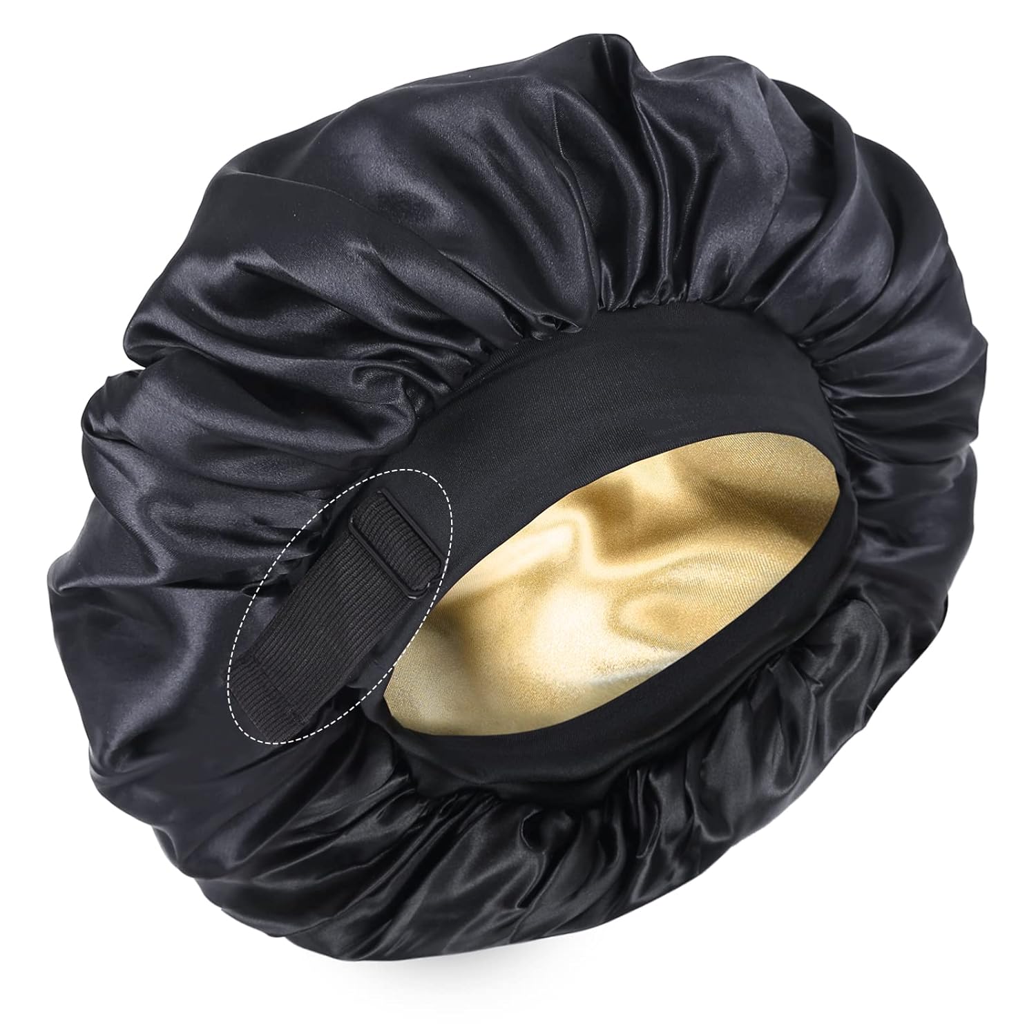 Gorro de seda para dormir de doble capa de satén ajustable para mujeres negras, gorro de dormir reversible para cabello rizado (negro)