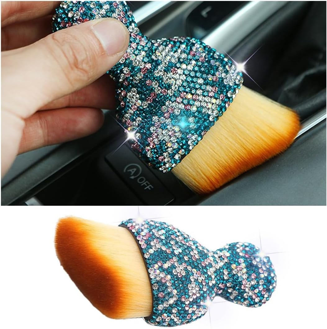 Cepillo de polvo para interior de automóvil, cepillo de limpieza para detalles de automóvil con diamante, mango brillante, herramienta de polvo de