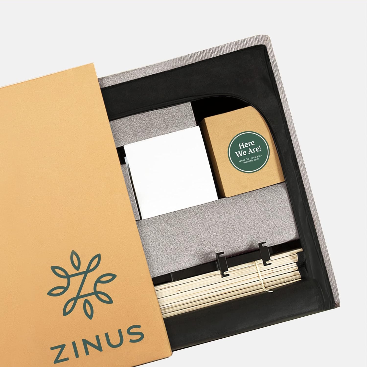 ZINUS Avery – Cama de plataforma con cabecero reclinable y puertos USB, no necesita somier, cabecero ajustable acolchado con altura personalizable,