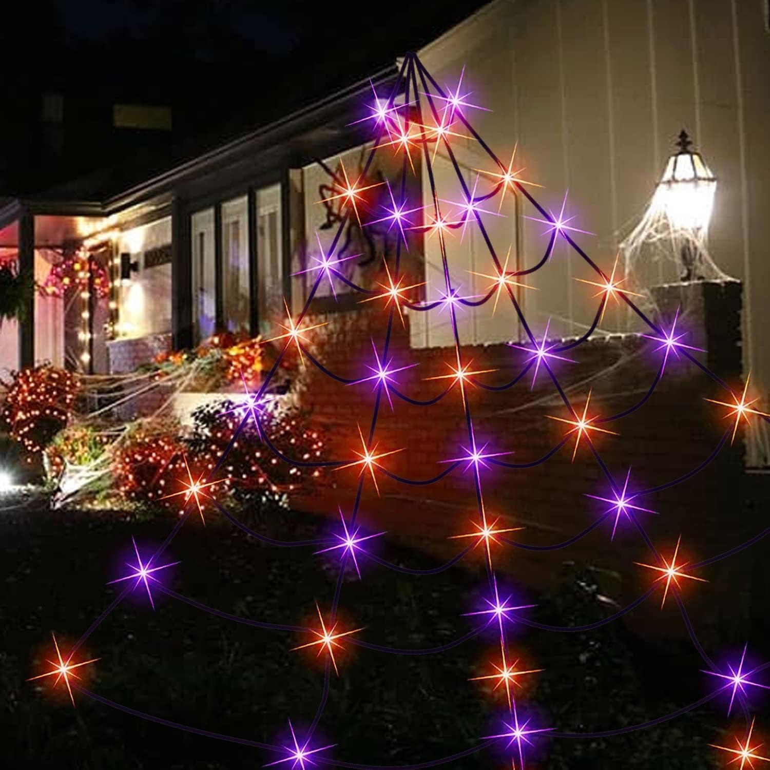 Dazzle Bright 250 luces LED de telaraña de Halloween, 19.5 pies x 15 pies, decoraciones de Halloween gigantes para interiores y exteriores, casa,