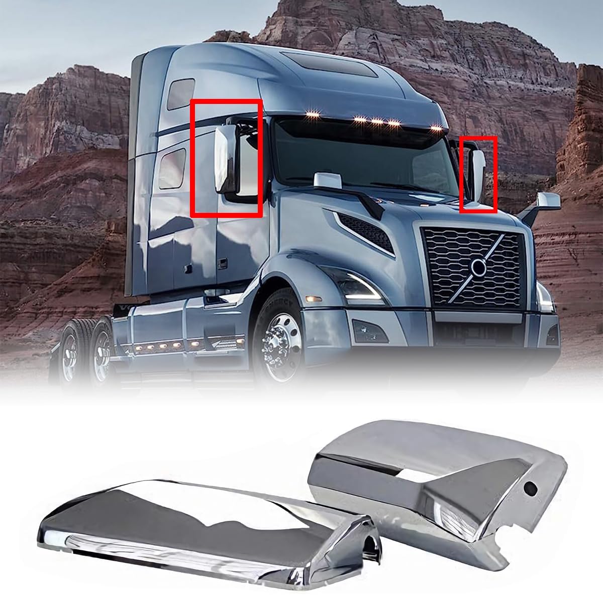 aostirmotor Par de cubiertas cromadas para espejo de puerta para Volvo VNL, cubiertas cromadas para espejos laterales para Volvo VNL VN VNM