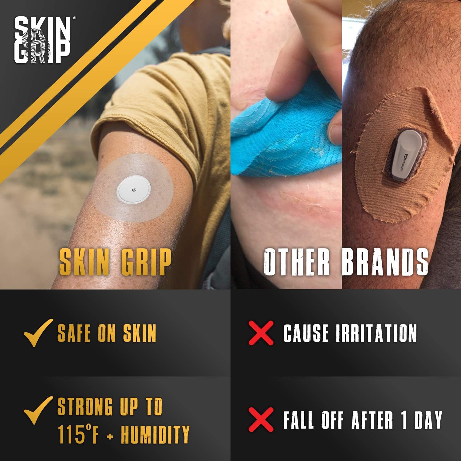 Skin Grip Adhesive Patches for Freestyle Libre 2  Waterproof & Sweatproof for 10-14 Days, Pre-Cut Adhesive Tape, Continuous Glucose Monitor Sensor