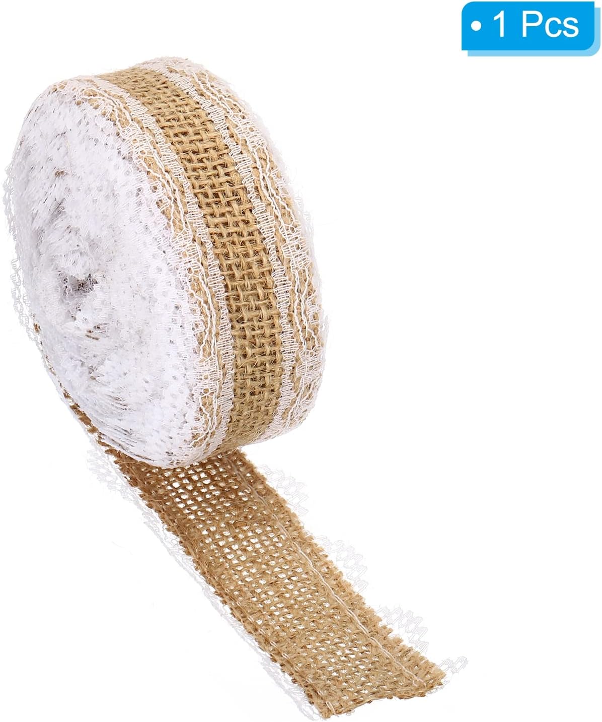 PATIKIL Cinta de tela de arpillera de 1 pulgada de ancho, 5.5 yardas, envoltura natural, con alambre de yute con cable, rollo floral para el hogar,
