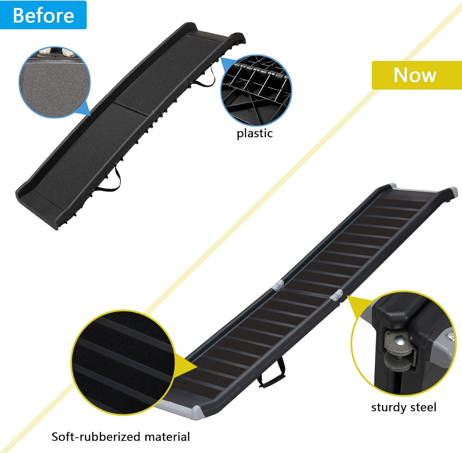 Rampa plegable para mascotas de 63 pulgadas de largo con marco de metal integrado, rampa de coche para perros con superficie antideslizante,