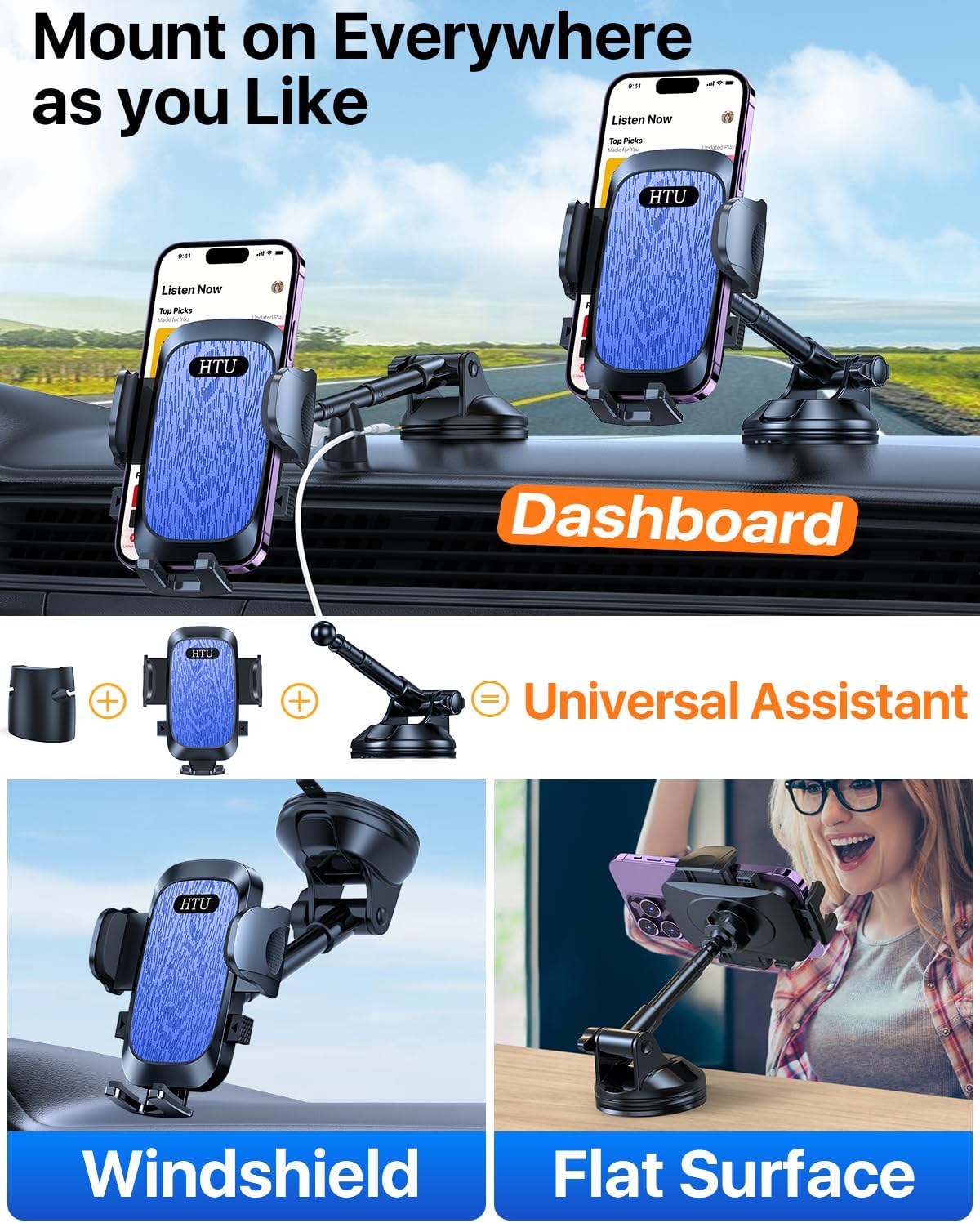 Soporte de teléfono para tu automóvil 88 libras súper resistente Soporte de teléfono con ventosa para parabrisastableroventana, soporte universal