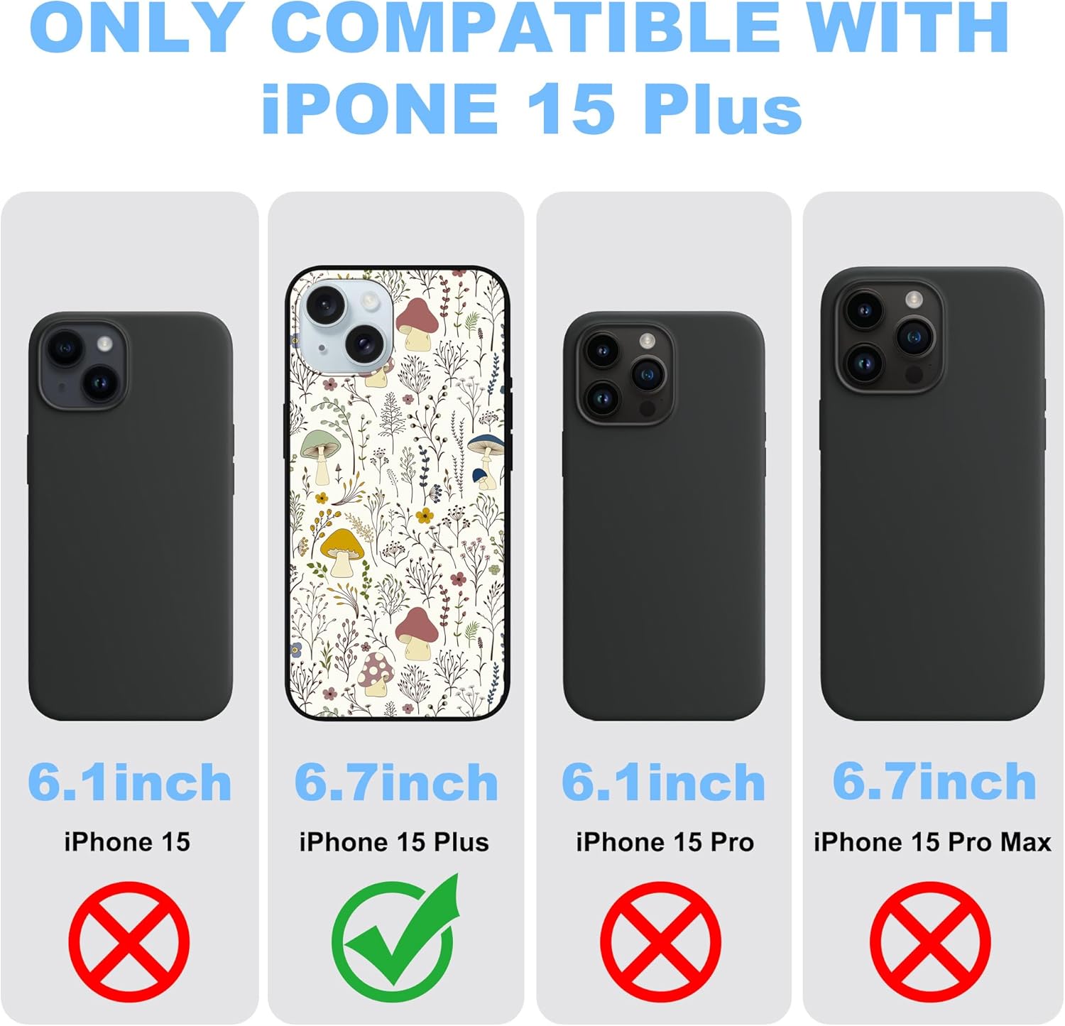 MSEAANBK Funda de hongos para iPhone 15 Plus de 6.7 pulgadas, diseño de plantas silvestres para iPhone 15 Plus para mujeres, niñas y hombres, TPU