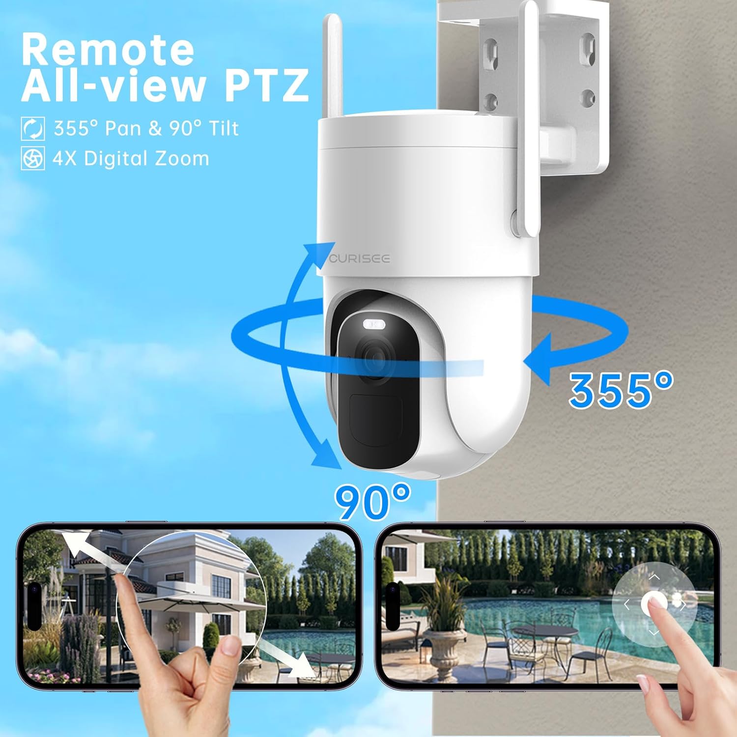 Cámara de seguridad inalámbrica para exteriores, solución de 3 MP, cámara para exteriores para seguridad en el hogar con PTZ de 360, WiFi de 2.4