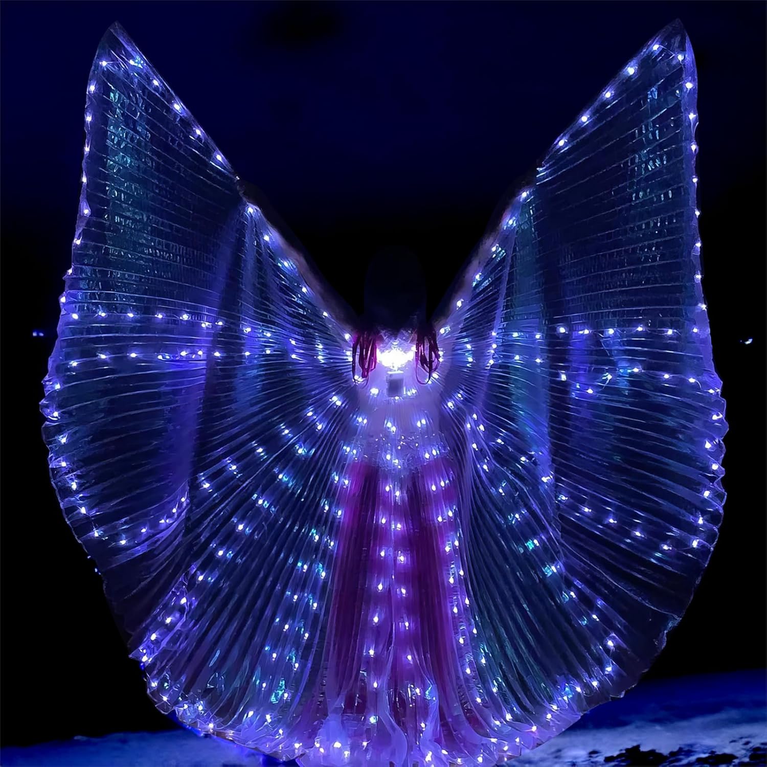 ZFBIRD Alas de mariposa LED de Halloween, alas de ángel iluminadas, capa de polilla LED con palos telescópicos para niños y adultos