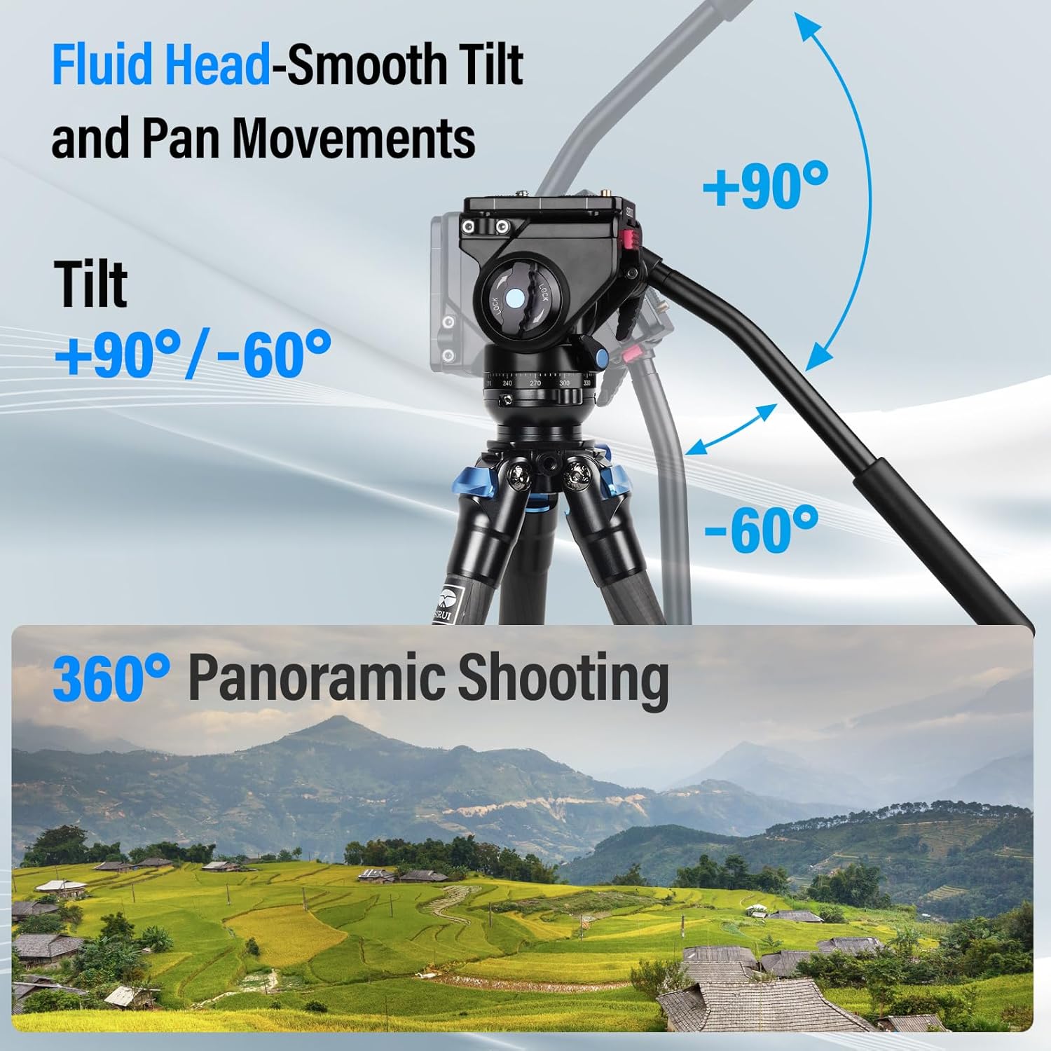 SIRUI AM-223L – Mini trípode de video con cabezal fluido VA-5, trípode de viaje de fibra de carbono con base de nivelación para cámara réflex