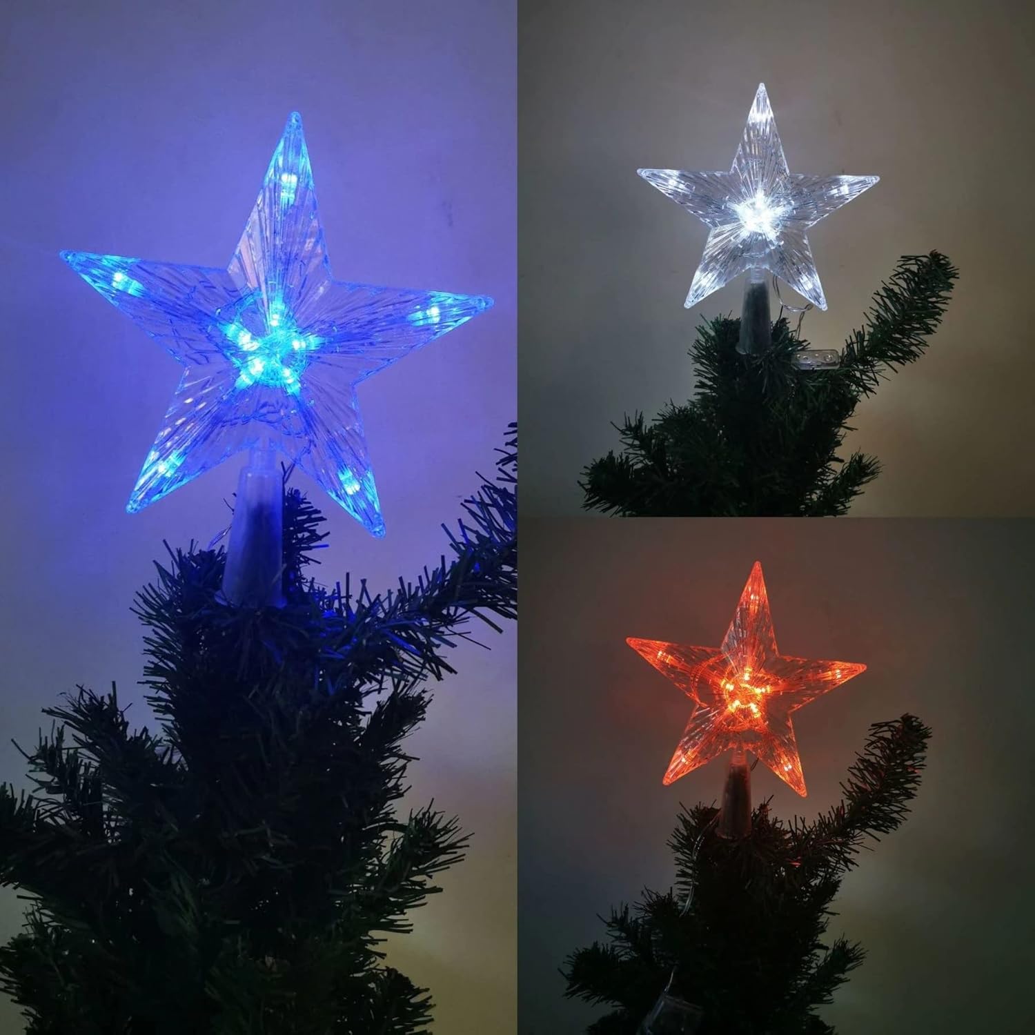 Decoración para árbol de Navidad, lámpara de luz LED de estrella, accesorios de decoración de estrella de Navidad, adorno de árbol de Navidad, Año