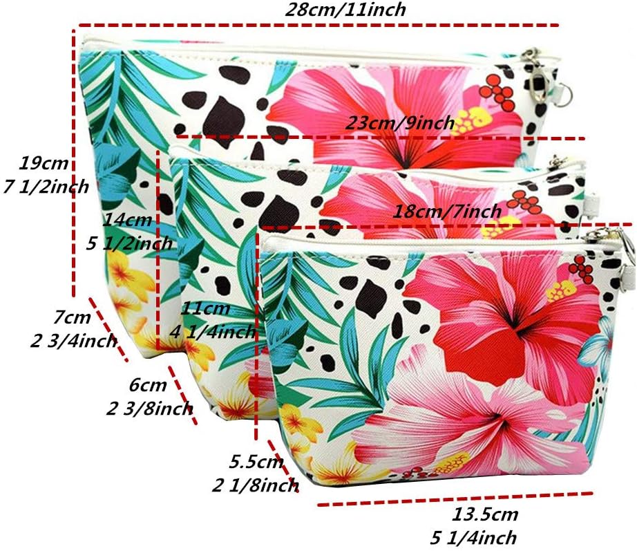 XICHEN 3 bolsas de cosméticos impermeables para cosméticos de gran capacidad, piel sintética, cuarto de baño, almacenamiento (3 tamaños) (flor de