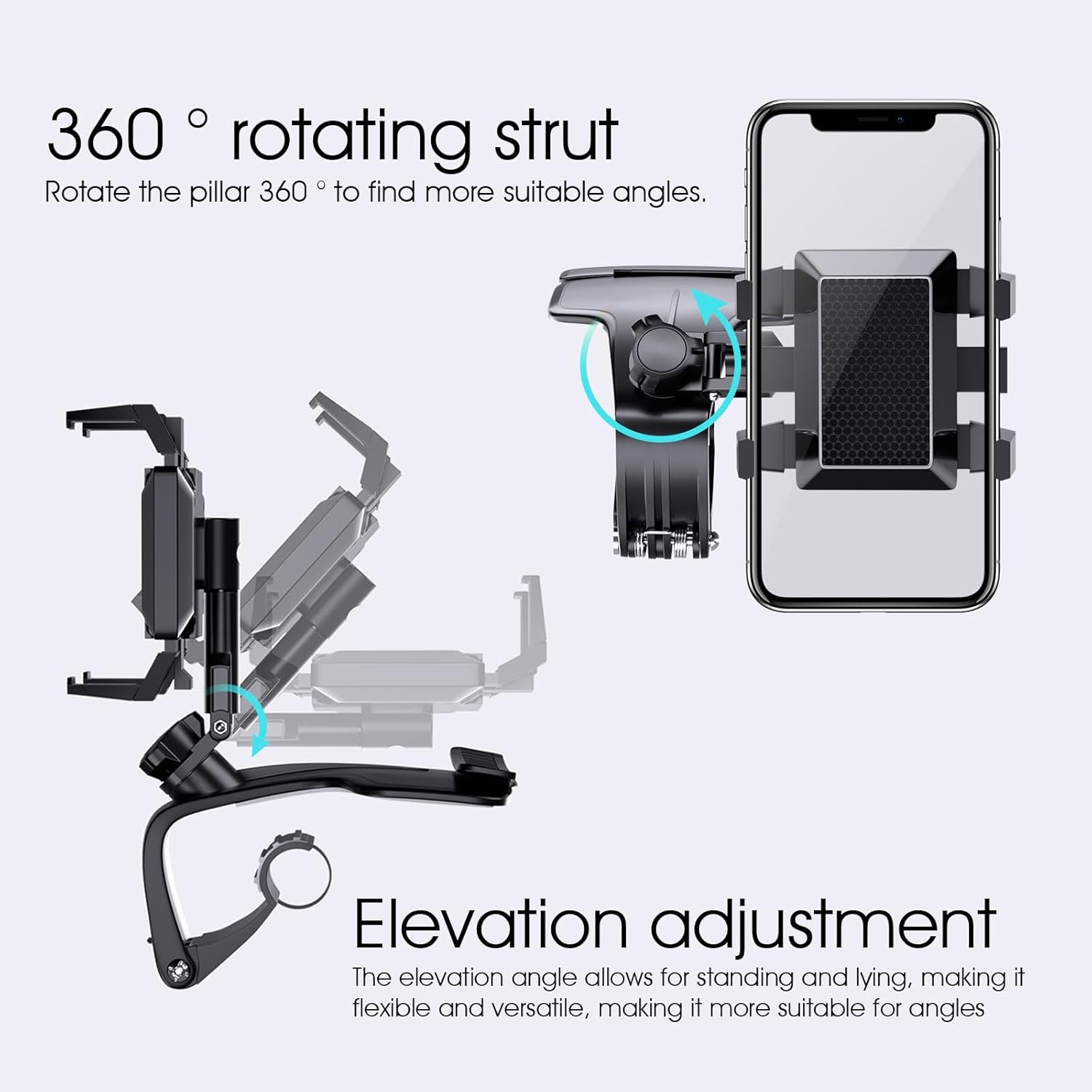 1 soporte para teléfono de automóvil, soporte de teléfono con hebilla de doble resorte, accesorios de repuesto giratorios de 360 grados, universal