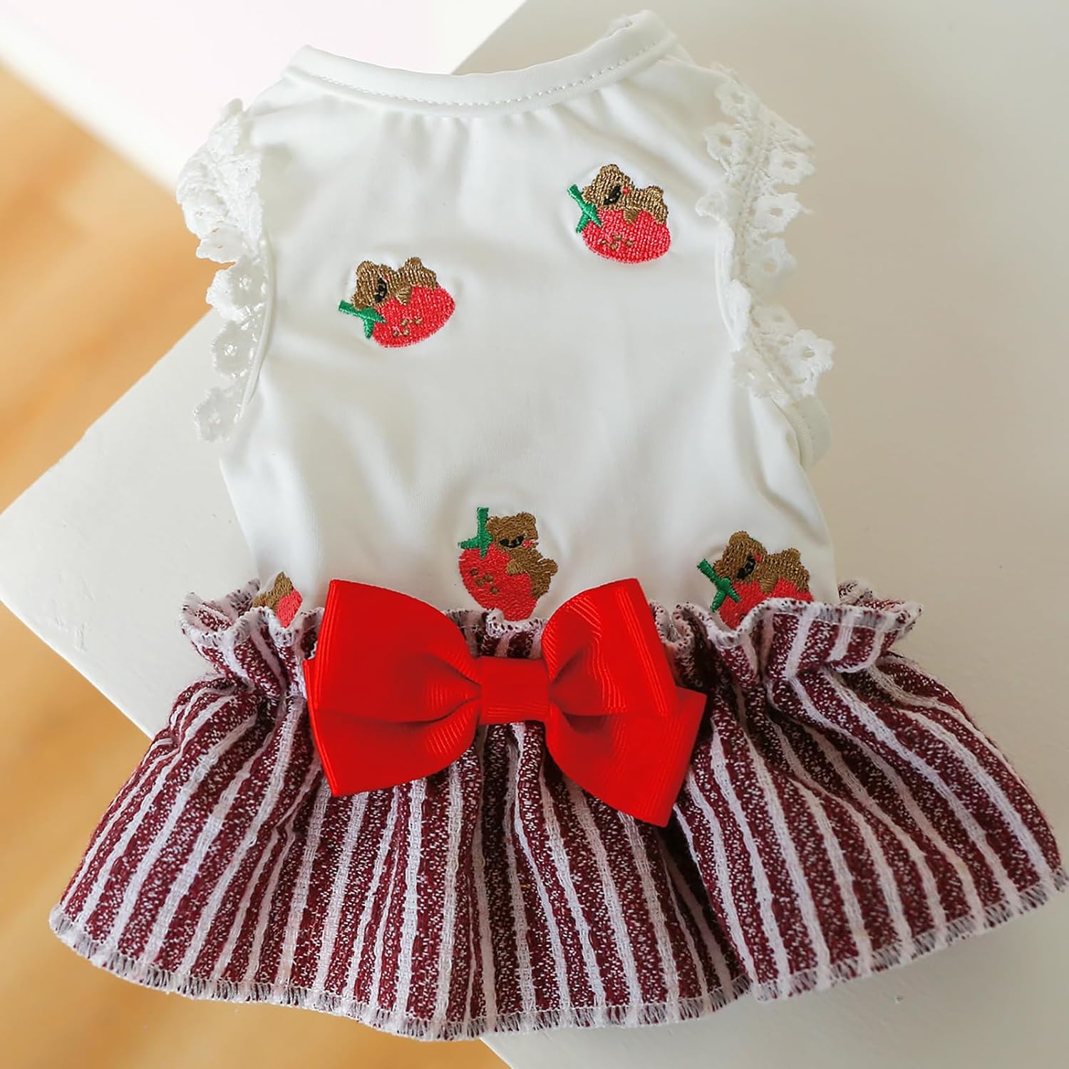 Vestidos de verano para cachorros, elegante, vestido de encaje con lazo, ligero, transpirable, de algodón, ropa de gato para peluche, pomerania,