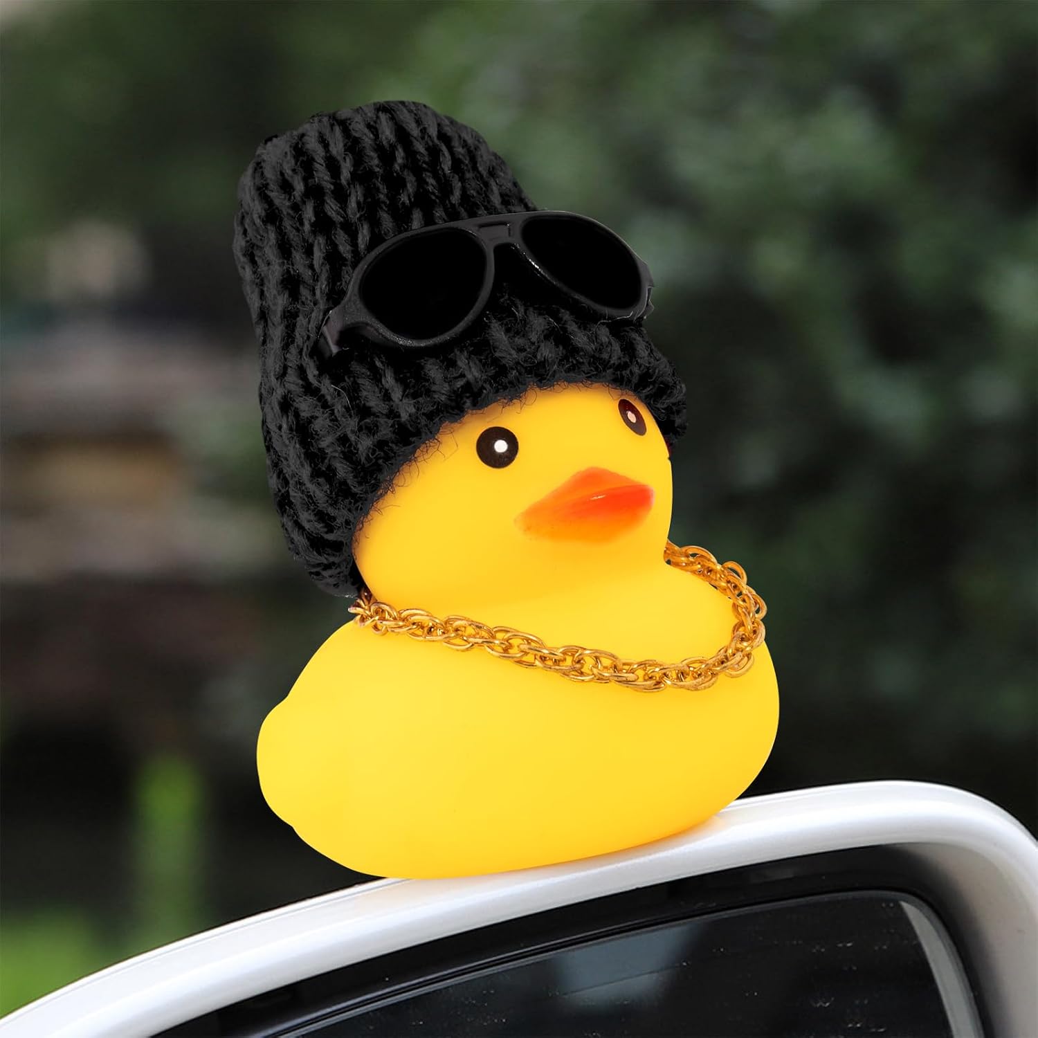 wonuu Adornos de pato de goma para automóvil, decoración de tablero de automóvil de pato amarillo con casco de hélice para decoración navideña y
