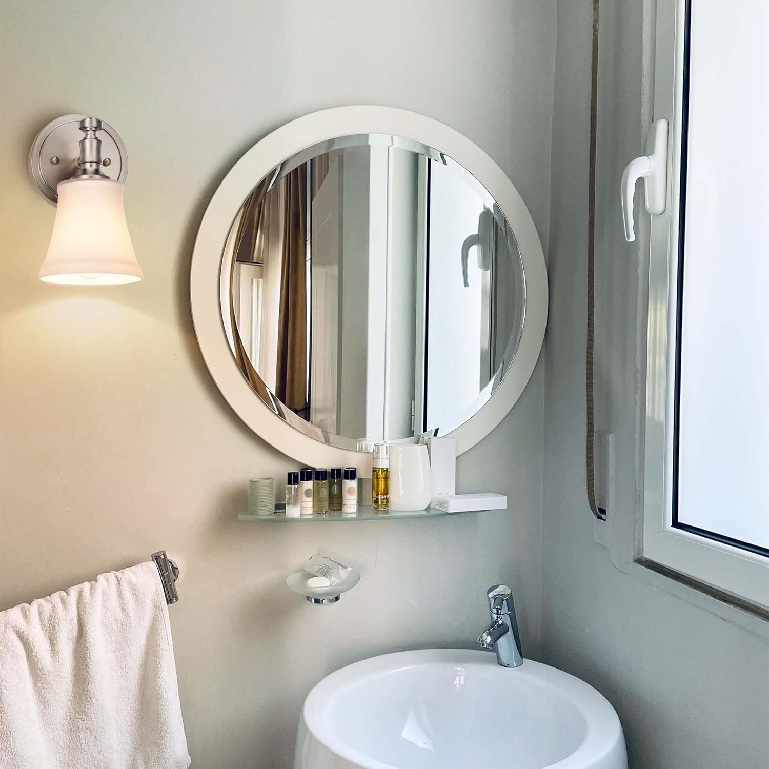 Wall Sconces, Traditional Brushed Nickel 1 Light Sconce, Wall Light with Opal Glass Shade for Bedroom Bathroom Living Room & Hallway Vanity Lighting