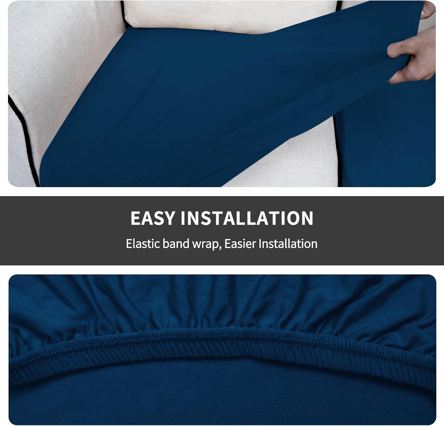 Easy-Going Fundas de cojín de vellón para asiento de sofá, funda de cojín suave y elástica para niños, mascotas (cojín de silla, azul marino)