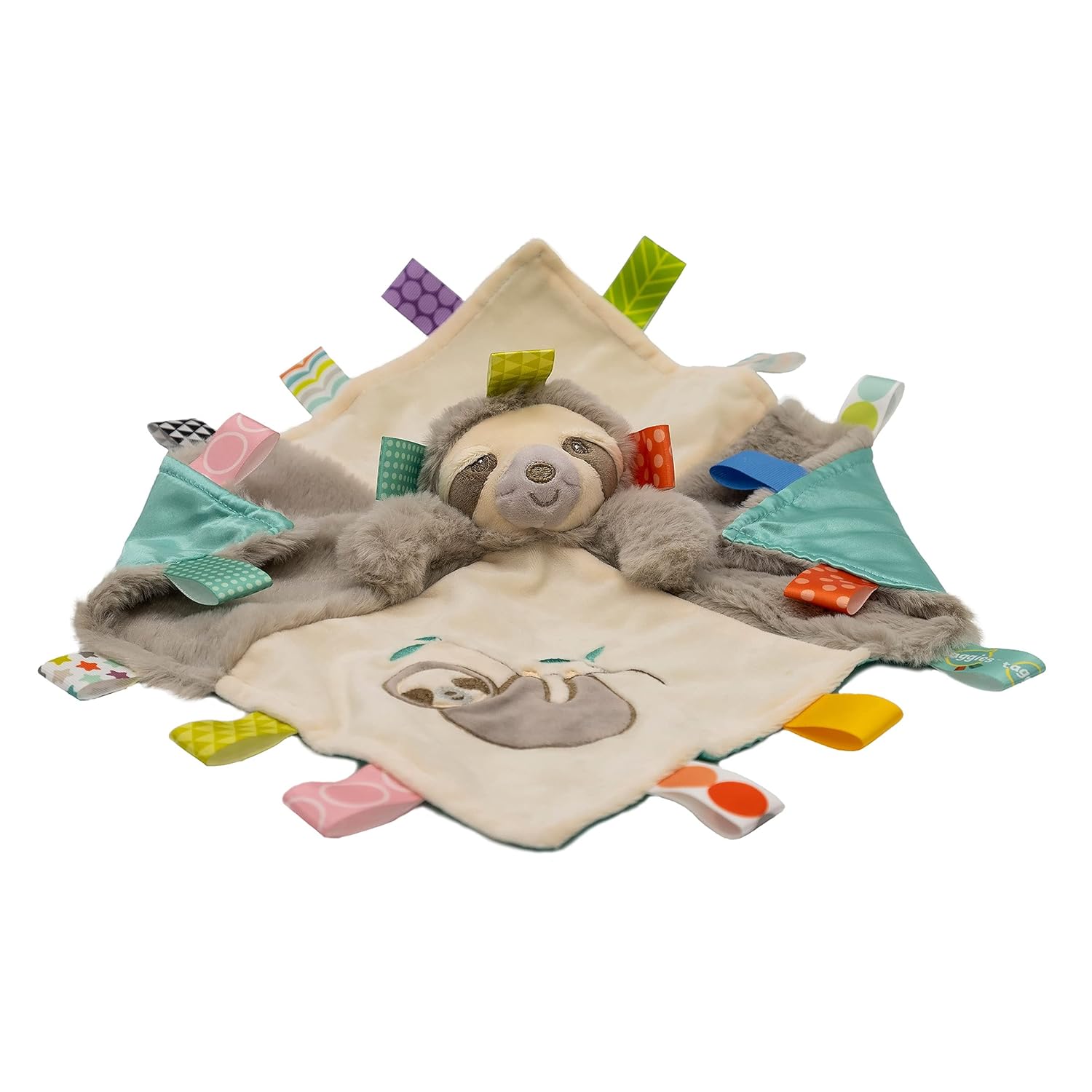 Taggies Manta de seguridad sensorial calmante para animales de peluche, melaza perezosa, 13 x 13 pulgadas