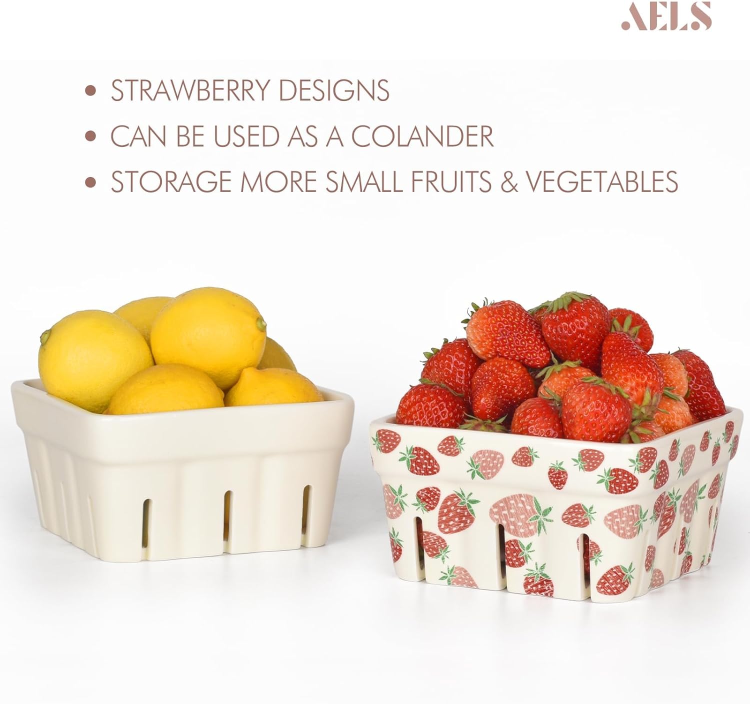 AELS Cesta de cerámica de bayas, recipiente de 5.9 pulgadas para frutas y verduras, cuenco de frutas de granja, decoración de fresa, mercado de